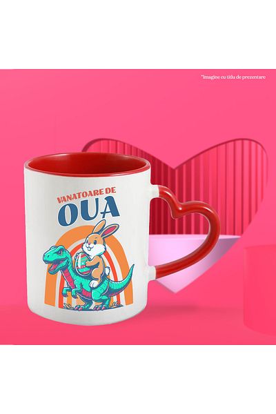 StoryGift Romania Dinosaur and rabbit holiday egg hunt mug, 330ml, Ceramic with Ini Handle, With,STG.
