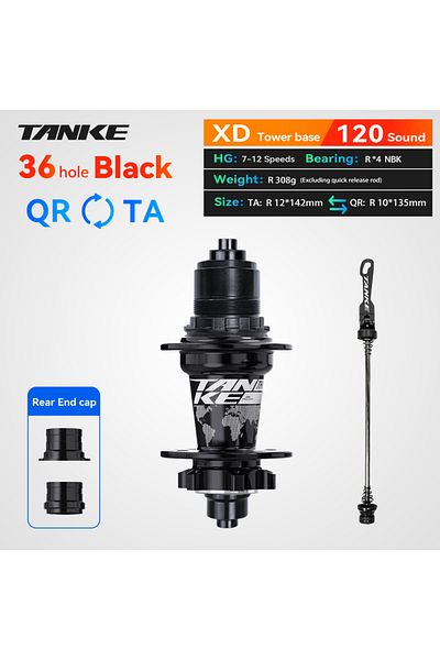 TANKE 36h Black R Xd Ta-qr 120 Click Hub 6 Bearing Mtb Hub Front Rear 28 32 36 Holes Disc Brake Moun