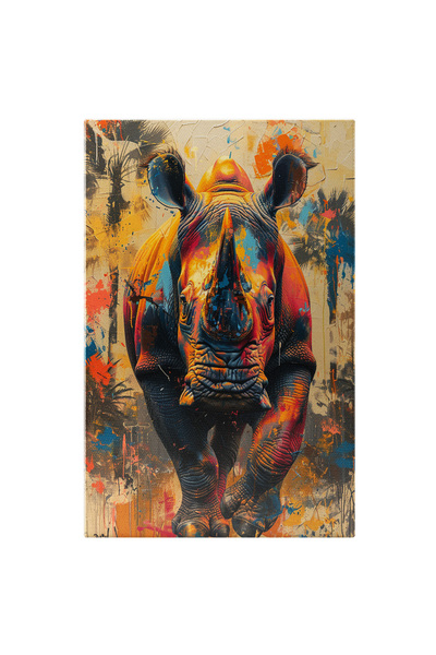 StoryGift Romania Tablou Canvas Rinocer Batran Pictat Cu Un Corn Ascutit In M...