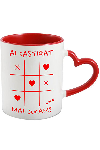 StoryGift Romania Cana cu Tabel Joc Haios X Si 0 Mesaj Ai Castigat mai Jucam, Dragoste, Ceramica, , Cu Maner Inim