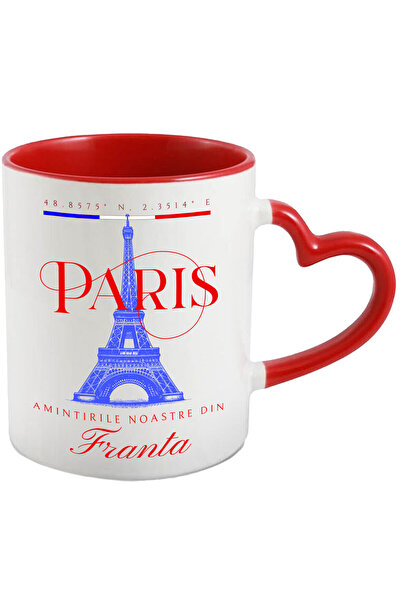 StoryGift Romania Cana cu Atractie Turistica Turnul Eiffel Franta, Text Amintiriel Noastre Din Par, Cu Maner Inim