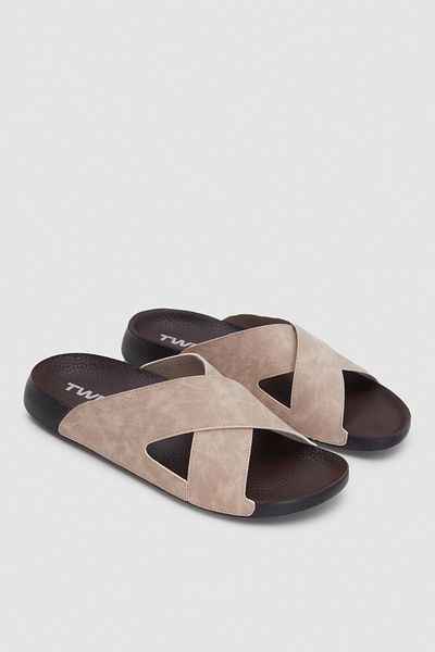 Twn Beige Cross Band Slippers