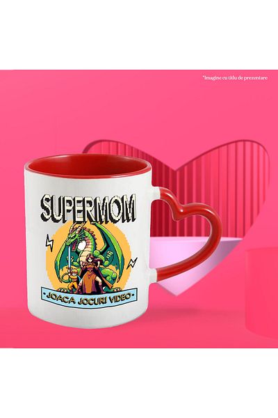 StoryGift Romania Cana cu Dragon Jocuri Video Cu Luptatoare razboinica SuperMom Text Joaca Jocuri , Cu Maner Inim