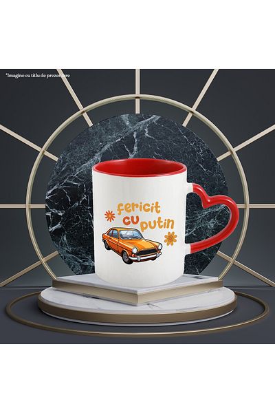 StoryGift Romania Happy little vintage classic car mug, 330ml, Ceramic with Red Heart Handle, With,STG