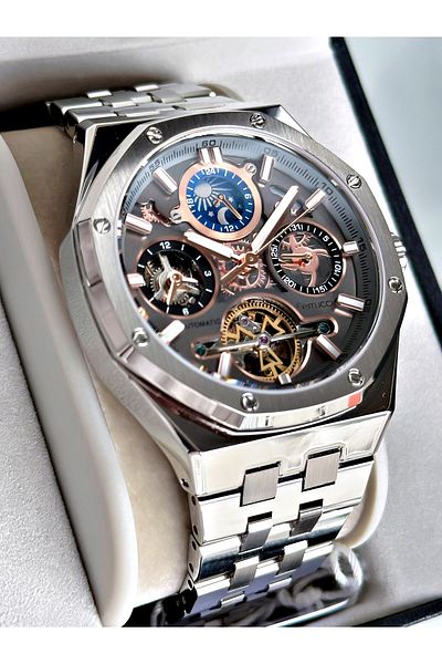 Ferrucci Silver Color Mechanism Luxury Business Model Automatic Mechanism Men's Wrist Watch + Bracelet