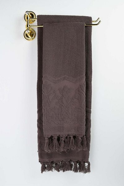 birizmoda Rita Jacquard Fringed Bath Towel - Dark Brown