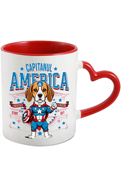 StoryGift Romania Boxer Dog Mug in Captain America Costume with Cape, Night Hero, Thick, with Heart Handle