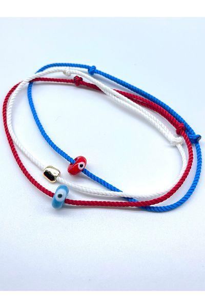 Concept HuBuTU 3 Pieces Minimal Murano Evil Eye Beaded Luck Figured Red Blue White Twisted Rope Summer Anklet Set