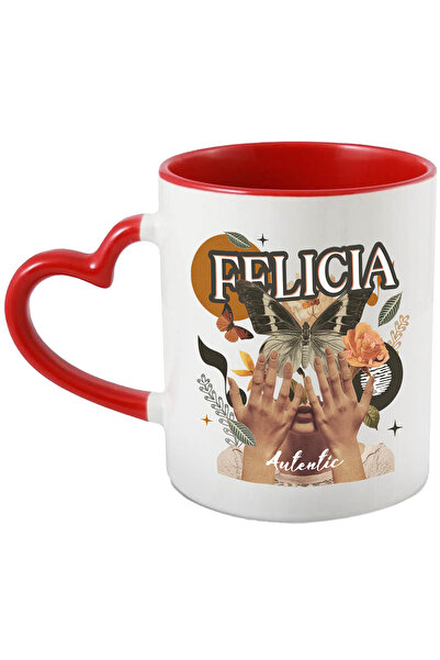 StoryGift Romania Cana Cu Numele Felicia, Colaj Fata, Fluture, Flori, Cerc, 3...