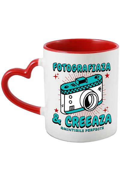 StoryGift Romania Cana cu Aparat Foto Vintige Creativitate Hobby Fotografie Text Fotografiaza & Cr, Cu Maner Inim