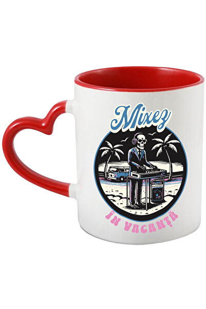StoryGift Romania Cana DJ în vacanta mixez schelete pe plaja costum, 330ml, Ceramica cu Maner Inim, Cu Maner Inim