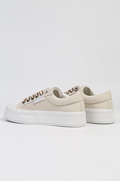 Benetton Kanvas Bağcıklı Kadın Günlük Spor Ayakkabı Bej Sneaker