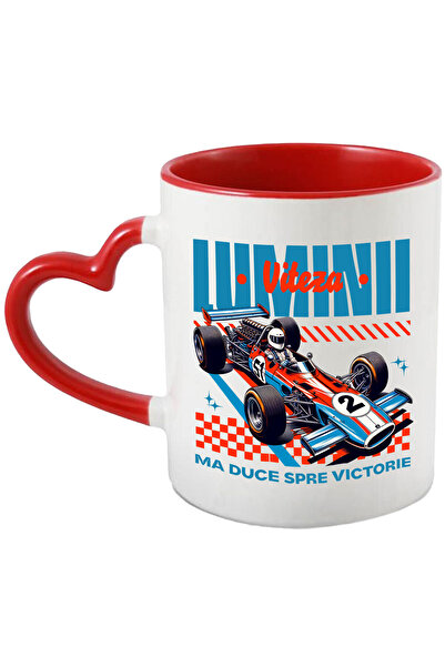 StoryGift Romania Cana cu Masina De Curse Cu Sofer Formula 1 Colorata Text Vi...