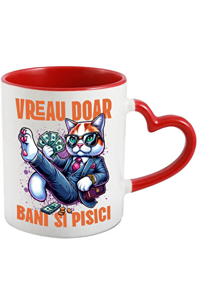 StoryGift Romania Cana cu Pisica In Costum Office Cu Bancnote Bani Text Vreau...
