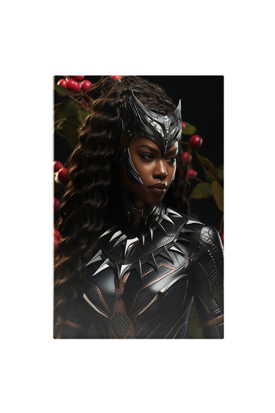 StoryGift Romania Tablou Canvas: Portret Femie Stil Afro In Costum De Erou Stil Pantera Neagra Cu Detalii Aurii F