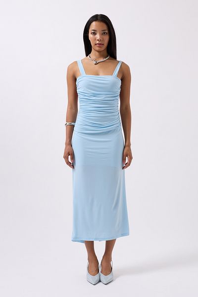 Black Fashion Slit Detail Back Low-Cut Baby Blue Dress