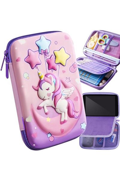 zola Unequipped pencil case 3D Unicorn model, 1 zipper, compartment, organizer, mesh pocket, 23x15.5x4 cm