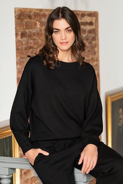 TÜREN 3613 Дамски суитшърт с кръгло деколте, черен
