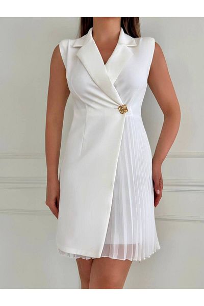 STEPS Double Breasted Pleated Sleeveless Dress
