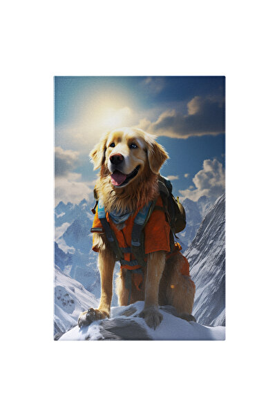 StoryGift Romania Tablou Canvas: Caine Golden Retriever Alpinist Catarat Pe Un Munte Cu Zapada Si Cu Limba Scoas
