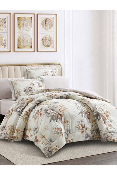 Donetella Comforter Set King Size, 6-Pcs, 260x240 cm, Printed, All Season, Microfiber, 350 GSM