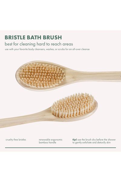 Ecotools EcoTools Bristle Bath Brush, Soft but Stiff Shower Bristles, Long Bamboo Handle, Gently Exfoliating