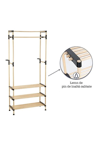 Quasar & Co. Universal Modular Shelf, Shelving Unit With Shelves For Clothes And Shoes, Wood, 77x28x164 Cm, Natural