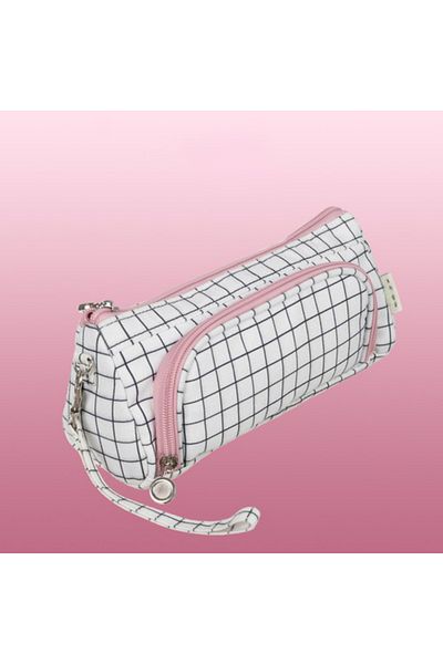 zola Unequipped pencil case, 1 compartment, interior pockets, 22 x 6 x 11 cm, hangers, white with pink zipper