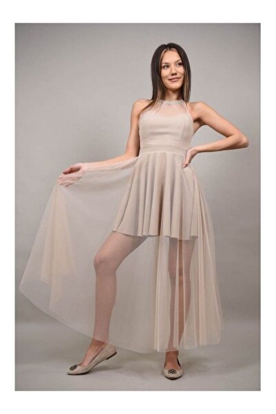 FASHIONLAND SHORT BANQUET DRESS BRILLANTE TULLE Ivory XS-S