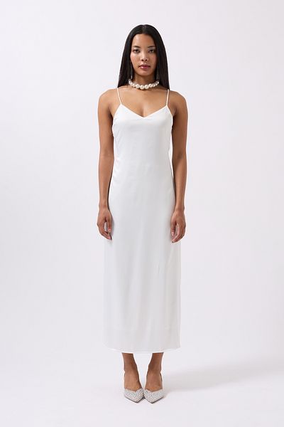 Black Fashion Satin Thin Strap White Dress