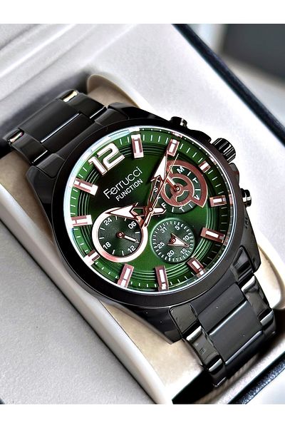 Ferrucci Black Color Functions Active Steel Cord Men's Wrist Watch + Bracelet
