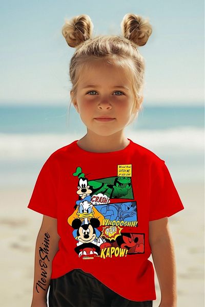 New Shine Mickey Donald Goofy Printed Oversize Children's T-Shirt