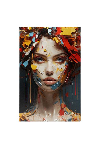 StoryGift Romania Tablou Canvas: Portret Feminin Cu Ochi Albastri Si Parul In Coc Abstract Multicolor Si Vibrant