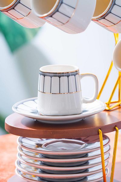 ACAR Puffin Porcelain Coffee Cup Set for 6 People with Stand