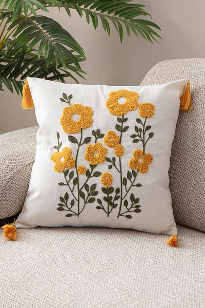 EVOTTO HOME COLLECTİON Comfort Punch Pattern Throw Pillow Cover Square Decorative Bohemian Embroidered Sofa Pillowcase Poncho 45X45