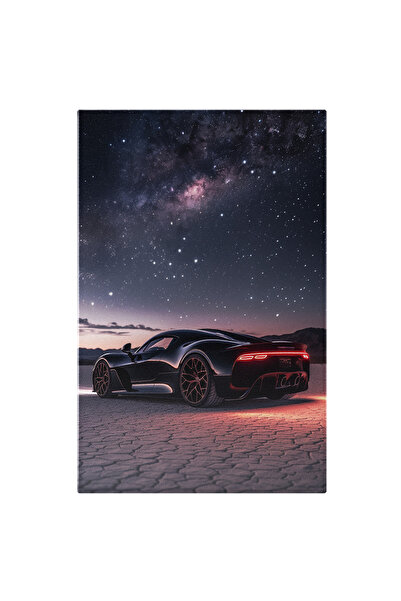 StoryGift Romania Tablou Canvas: Mașina Crestată Pe Pământul Crestat Arid Noapte Senină Cu Stele Luminoase Pictur