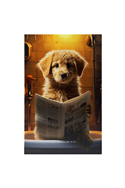 StoryGift Romania Tablou Canvas: Catelus Care Citeste Ziarul In Cada - Animal...