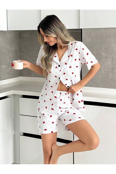 Mira Homewear Buttoned Patterned Short Sleeve Shorts Women's Pajama Set Mr006