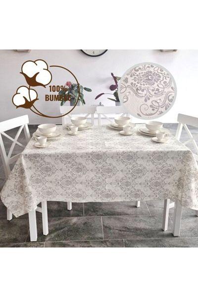 Pucioasa Tablecloth with Teflon-Coated Cotton, 160x320cm, Baroque Gray Design