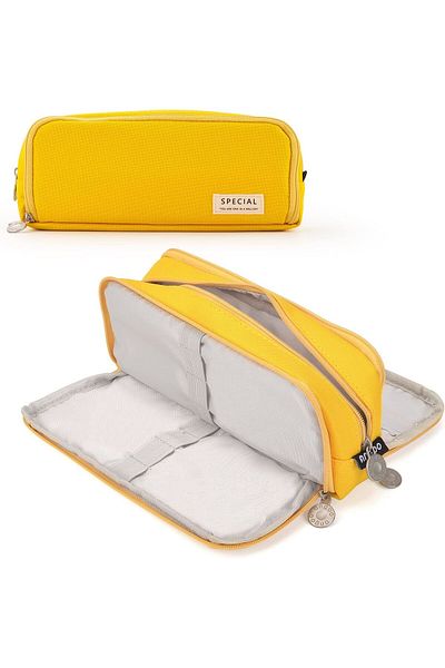 zola Storage pencil case, 3 compartments, 22x5x9 cm, yellow