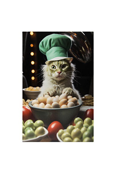 StoryGift Romania Tablou Canvas: Motanul Bucatar Cu Boneta Verde Si Labutele Langa Castronul Plin De Oua Si Legu