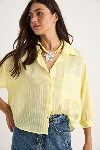 Bianco Lucci Női saját csíkos fél ujjú egy zsebes részletes ing 2108 60283328