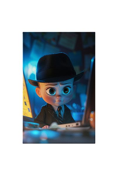StoryGift Romania Tablou Canvas: Un Baietel Detectiv Tasteaza La Un Laptop - Cercetare Pictura Digitala