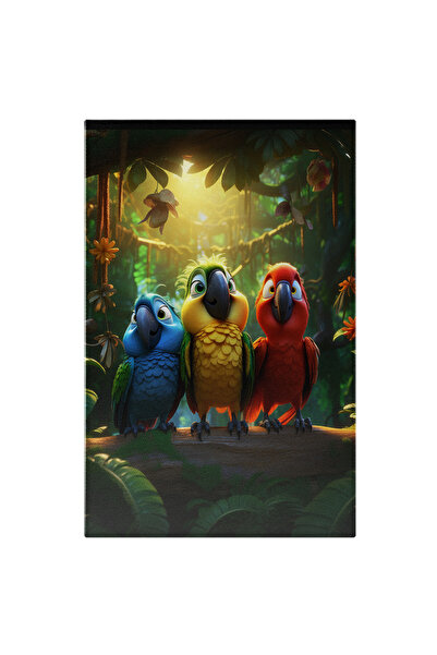 StoryGift Romania Tablou Canvas: Cei Trei Papagali Ciripind In Padurea Linistita Asezati Asemanator Steagului Ro
