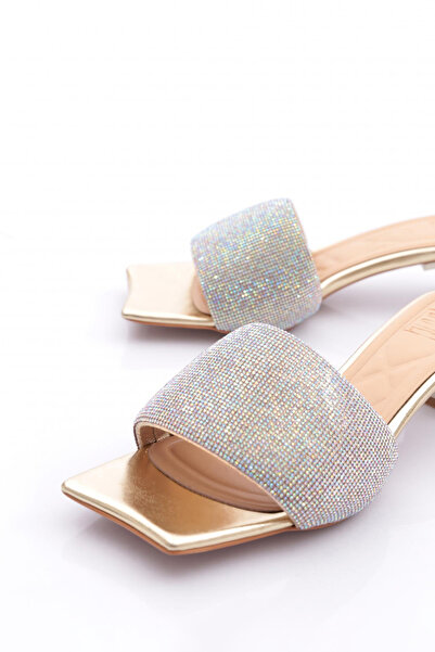 DGN 8011 Жіночі срібні капці на низьких підборах з камінцями