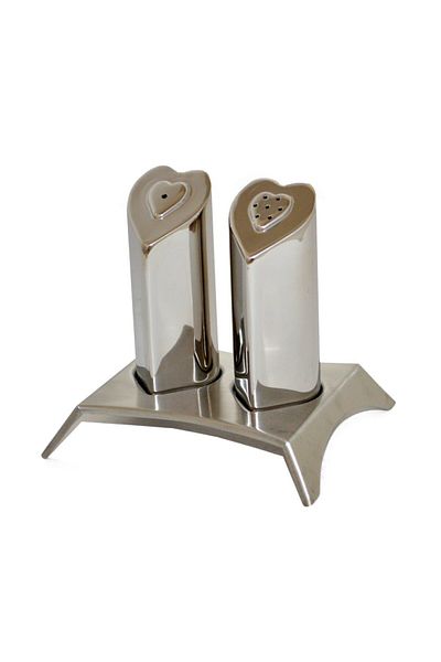 Generic Stainless steel salt shaker set with holder