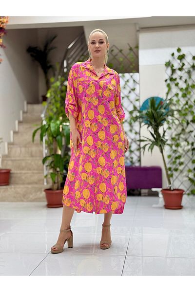 Punta Otantik Yg302001 Italian Coton Pareo Shirt Dress Pink
