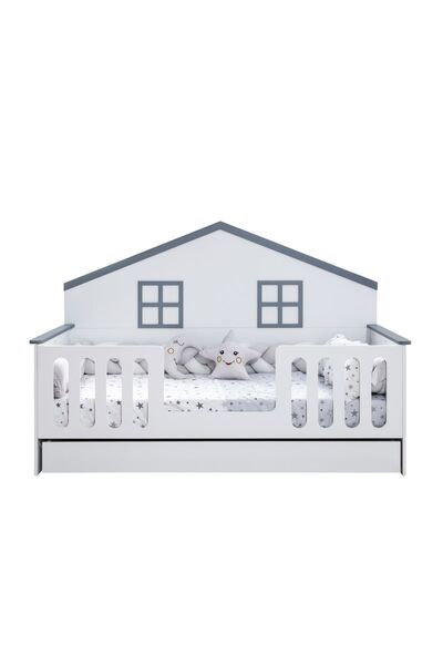 Setay Yavrulu Karyola, Bello Yavrulu Montessori Yatak - Gri + 2 Adet Comfort Yatak