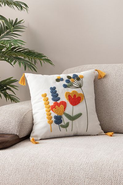 EVOTTO HOME COLLECTİON Comfort Punch Pattern Throw Pillow Cover Square Decorative Bohemian Embroidered Sofa Pillowcase Poncho 45X45