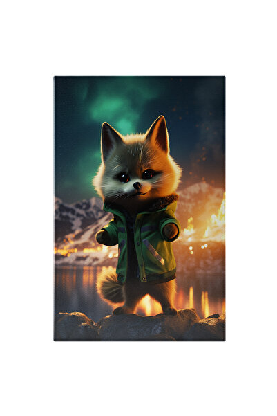 StoryGift Romania Tablou Canvas: Baby Fox In Vesta Verde Urcata Pe O Stanca C...